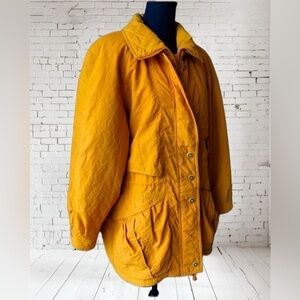Vintage 90s Sympatex Mustard Yellow Ski Jacket Full Zip Ruffle Pocket XL